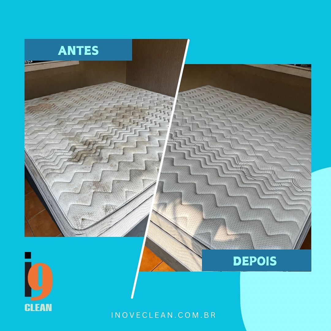 Colchão antes e depois da higienização profissional Inove Clean